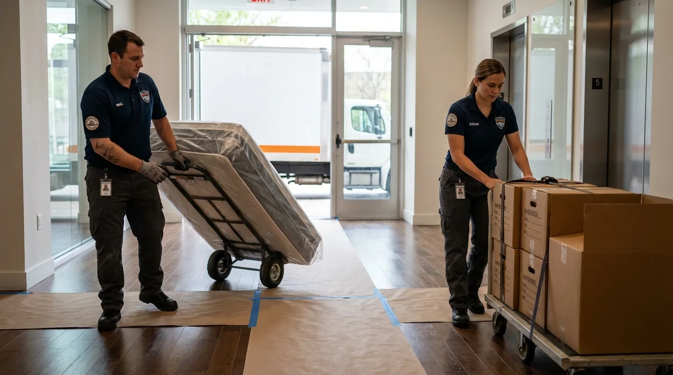 Professional apartment movers loading elevator in Pass Christian, MS